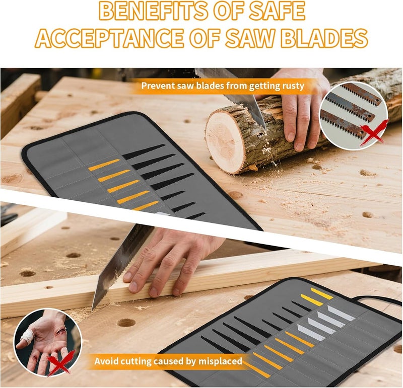 JCWPVA Portable Saw Blade Storage Case - Durable Grey Fabric Holder for Reciprocating, Jigsaw & Wood Pruning Blades - Compact & Lightweight for DIY, Contractors & Professionals (Case Only) - Image 4